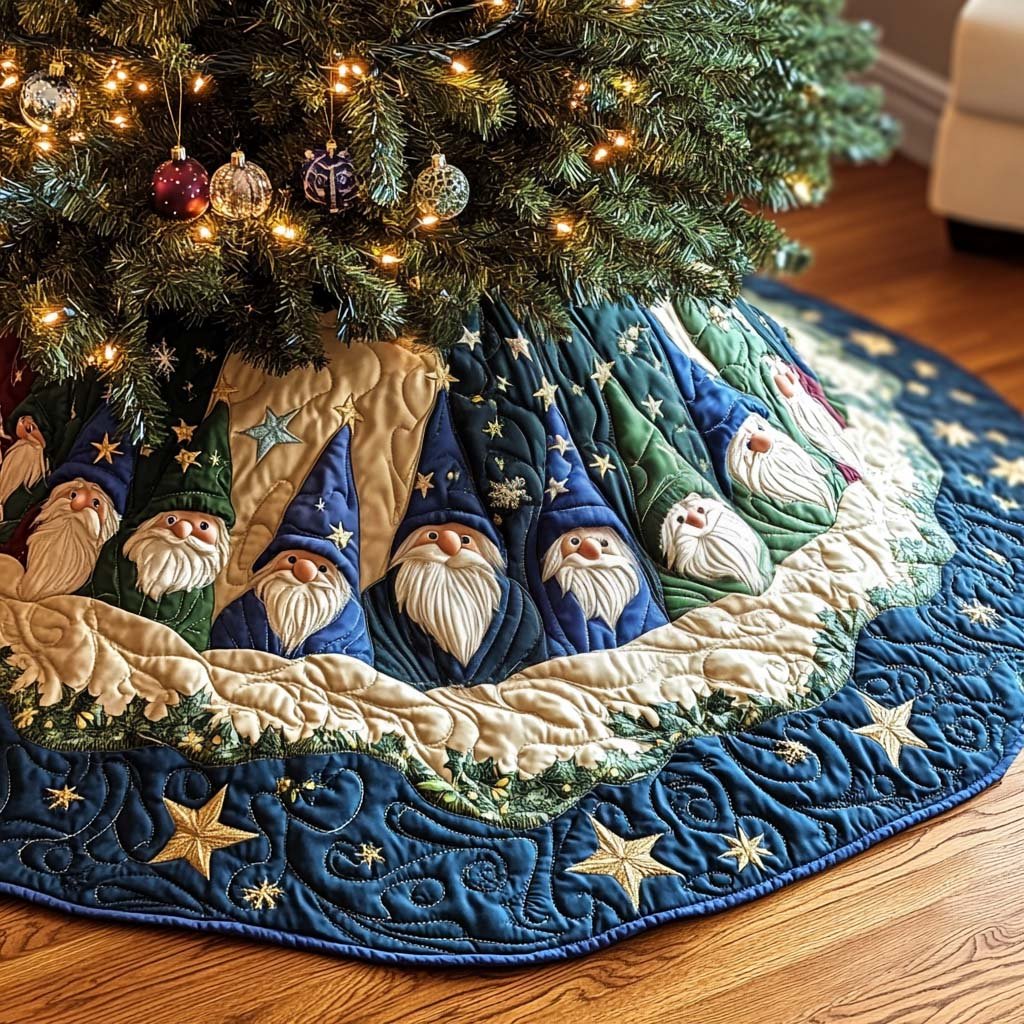 Jolly Gnomes Quilted Christmas Tree Skirt
