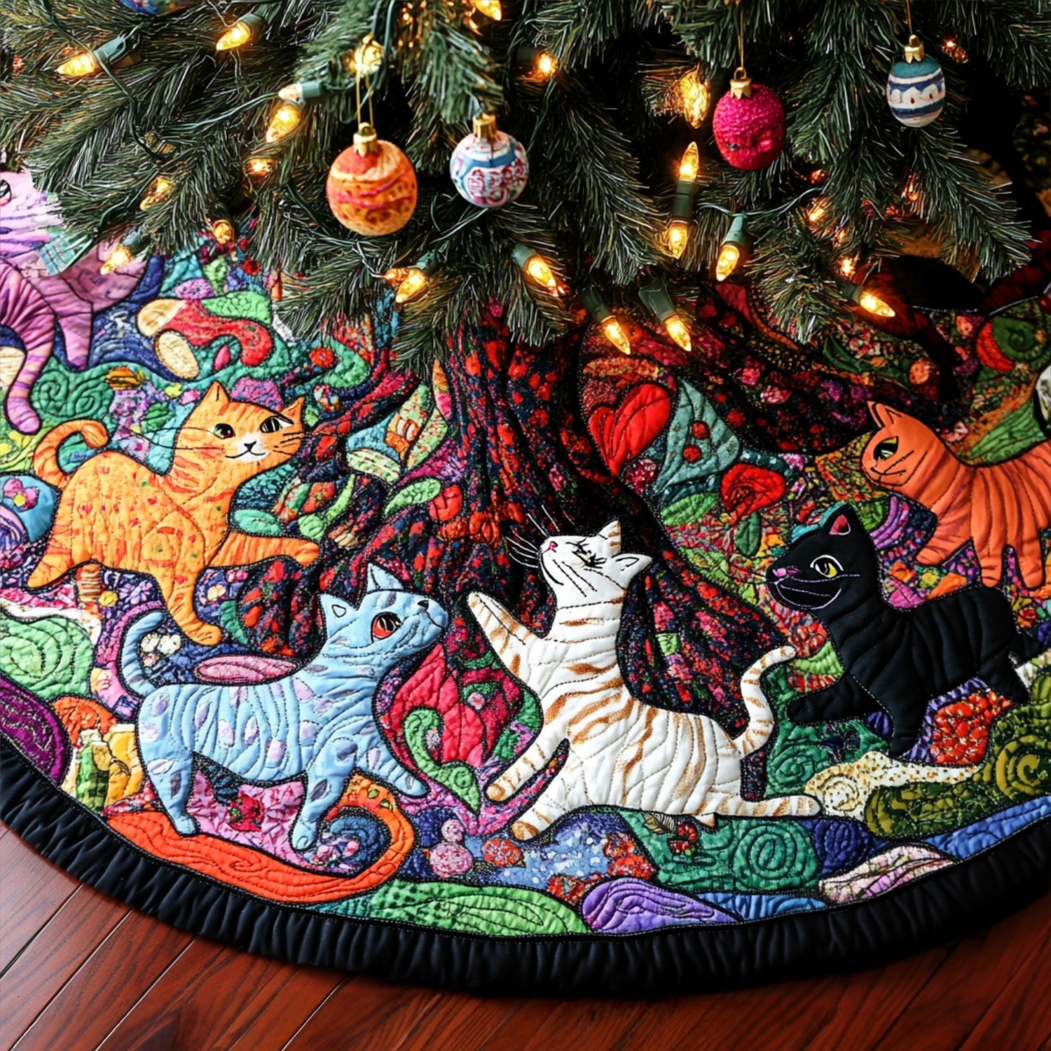 Purrfect Patches Quilted Christmas Tree Skirt