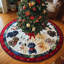 Shih Tzu Sleigh Ride Christmas Quilted Tree Skirt