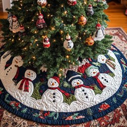 Snowy Smiles Christmas Quilted Tree Skirt