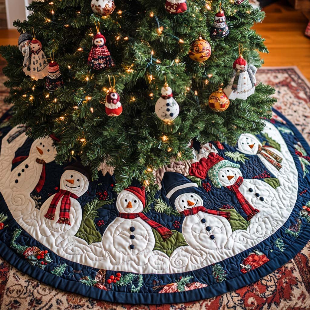Snowy Smiles Christmas Quilted Tree Skirt