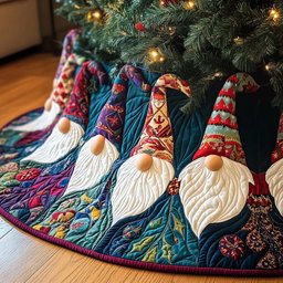 Holiday Gnomes Quilted Christmas Tree Skirt
