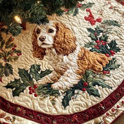 Gentle Whisker Spaniel Quilted Christmas Tree Skirt