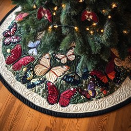 Butterflies in Bloom Quilted Christmas Tree Skirt