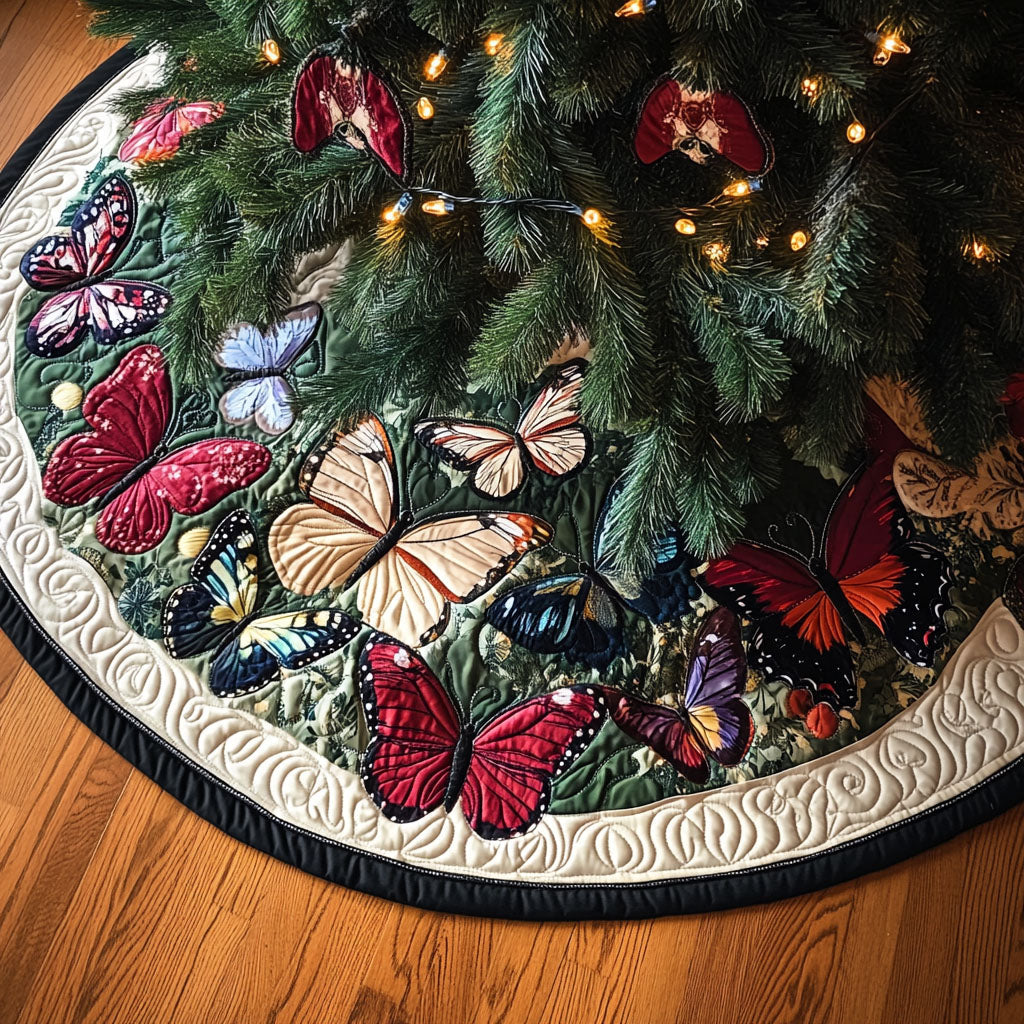 Butterflies in Bloom Quilted Christmas Tree Skirt