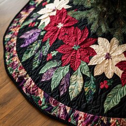 Poinsettia Garland Christmas Quilted Tree Skirt