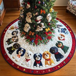 Merry Shih Tzu Wishes Christmas Quilted Tree Skirt
