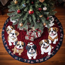 Bulldog Christmas Joy Christmas Quilted Tree Skirt