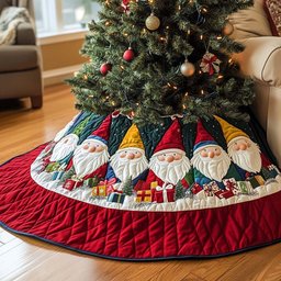 Jingle Gnomes Quilted Christmas Tree Skirt