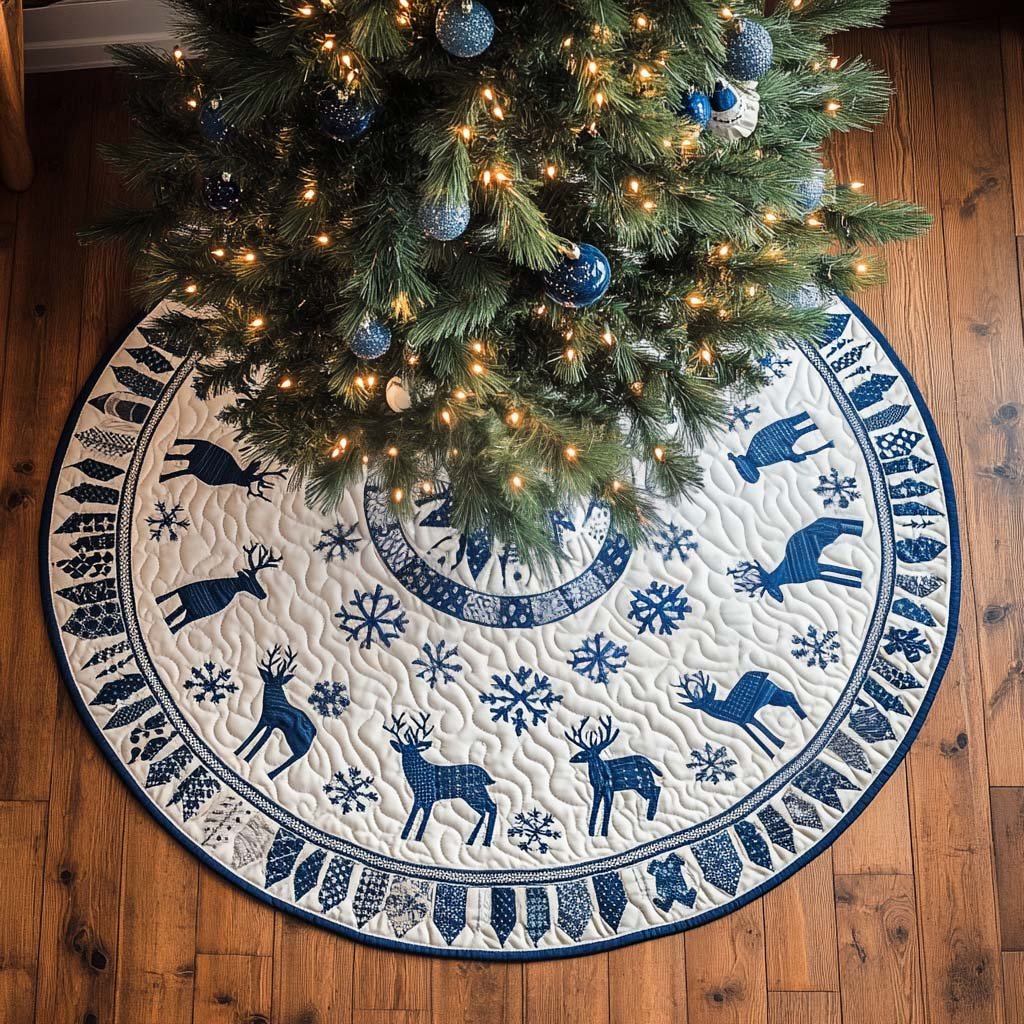 Winter Stag Christmas Quilted Tree Skirt