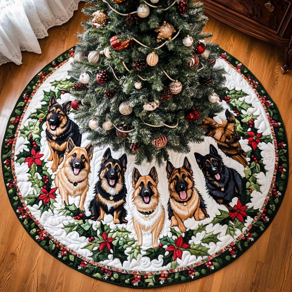 German Shepherd Harmony Christmas Quilted Tree Skirt