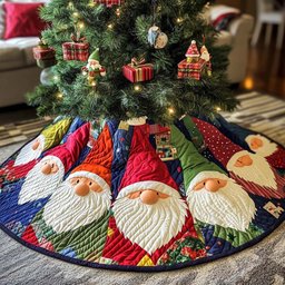 Festive Gnomes Quilted Christmas Tree Skirt