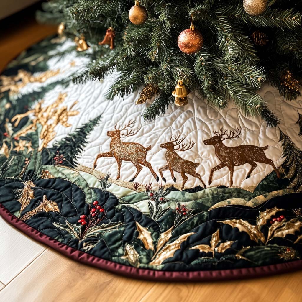 Snowy Path Quilted Christmas Tree Skirt
