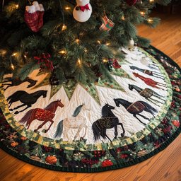 Christmas Horse Gathering Christmas Quilted Tree Skirt