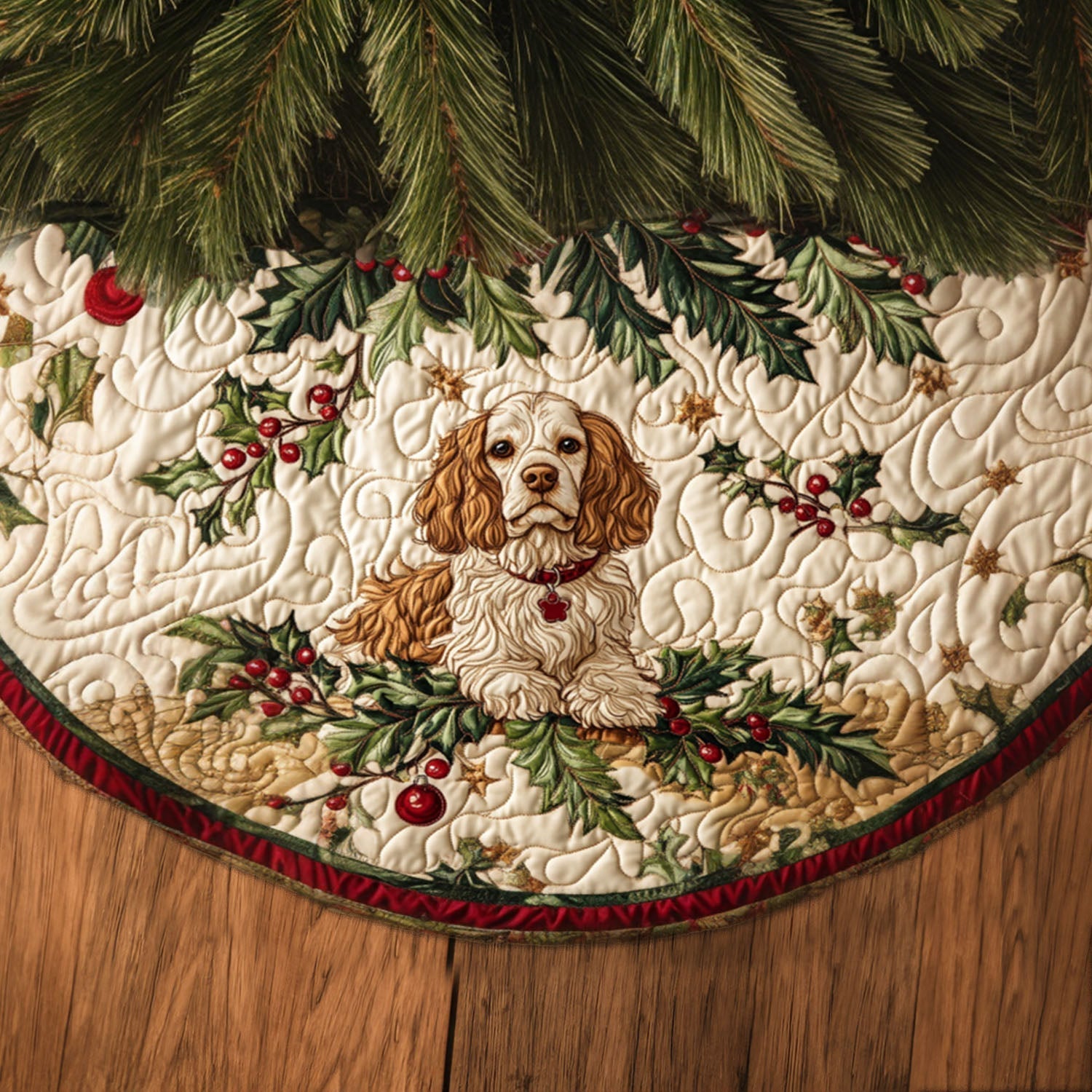 Spaniel Memories Quilted Christmas Tree Skirt