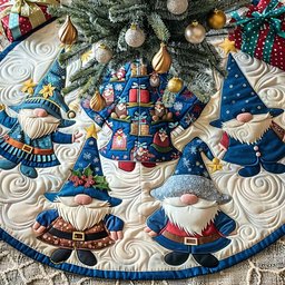 Frosty Gnome Magic Christmas Quilted Tree Skirt
