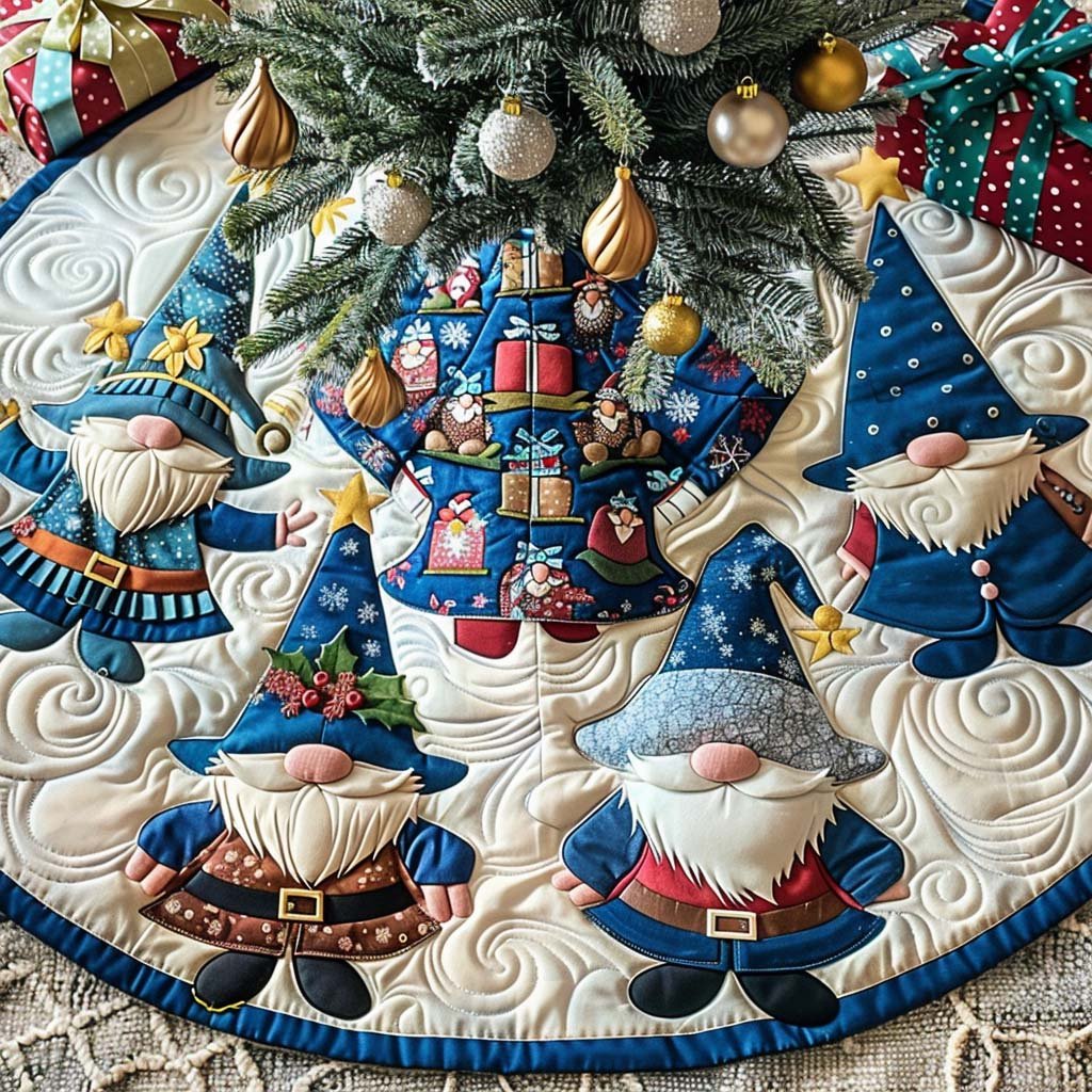 Frosty Gnome Magic Christmas Quilted Tree Skirt