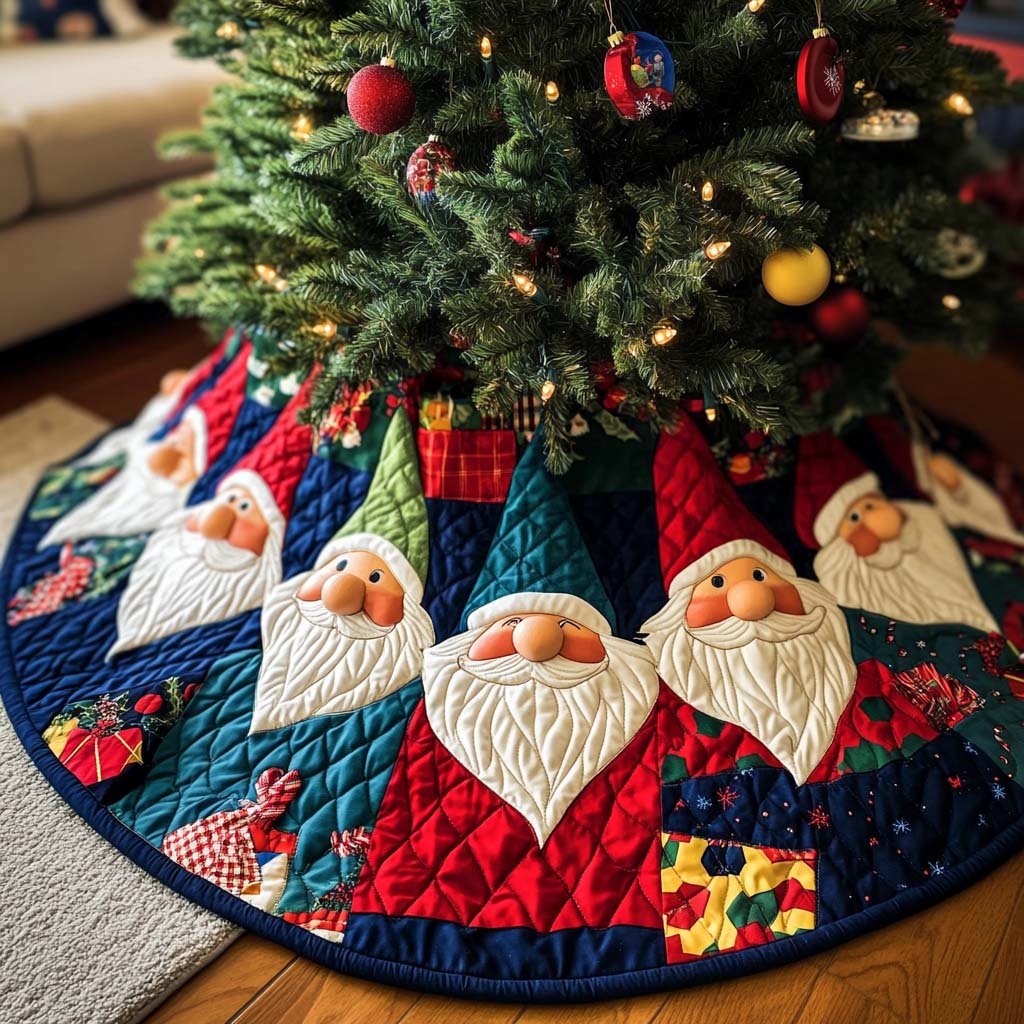 Gnome Circle Quilted Christmas Tree Skirt