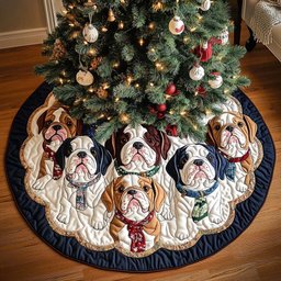 Bulldog Christmas Charm Christmas Quilted Tree Skirt
