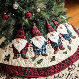 Gnomefestive Delights Quilted Christmas Tree Skirt
