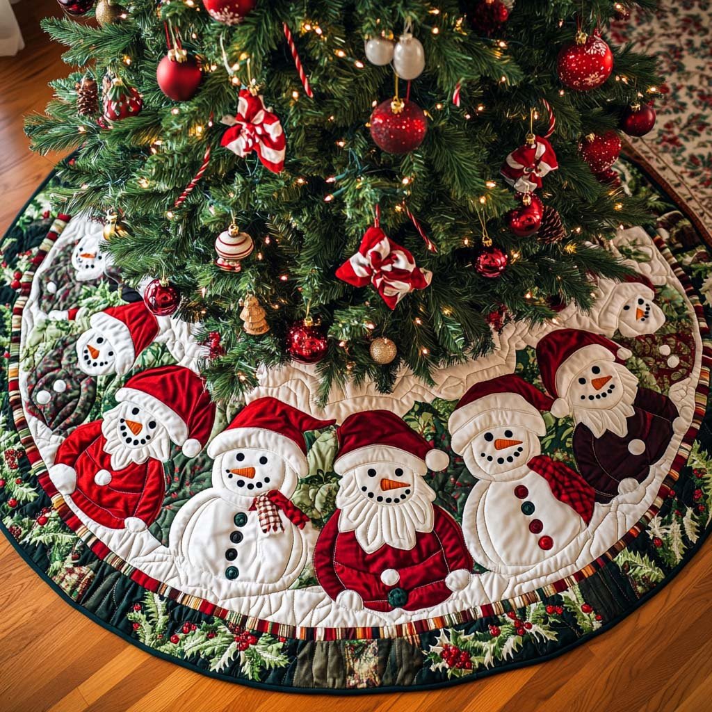 Frosty Fun Christmas Quilted Tree Skirt