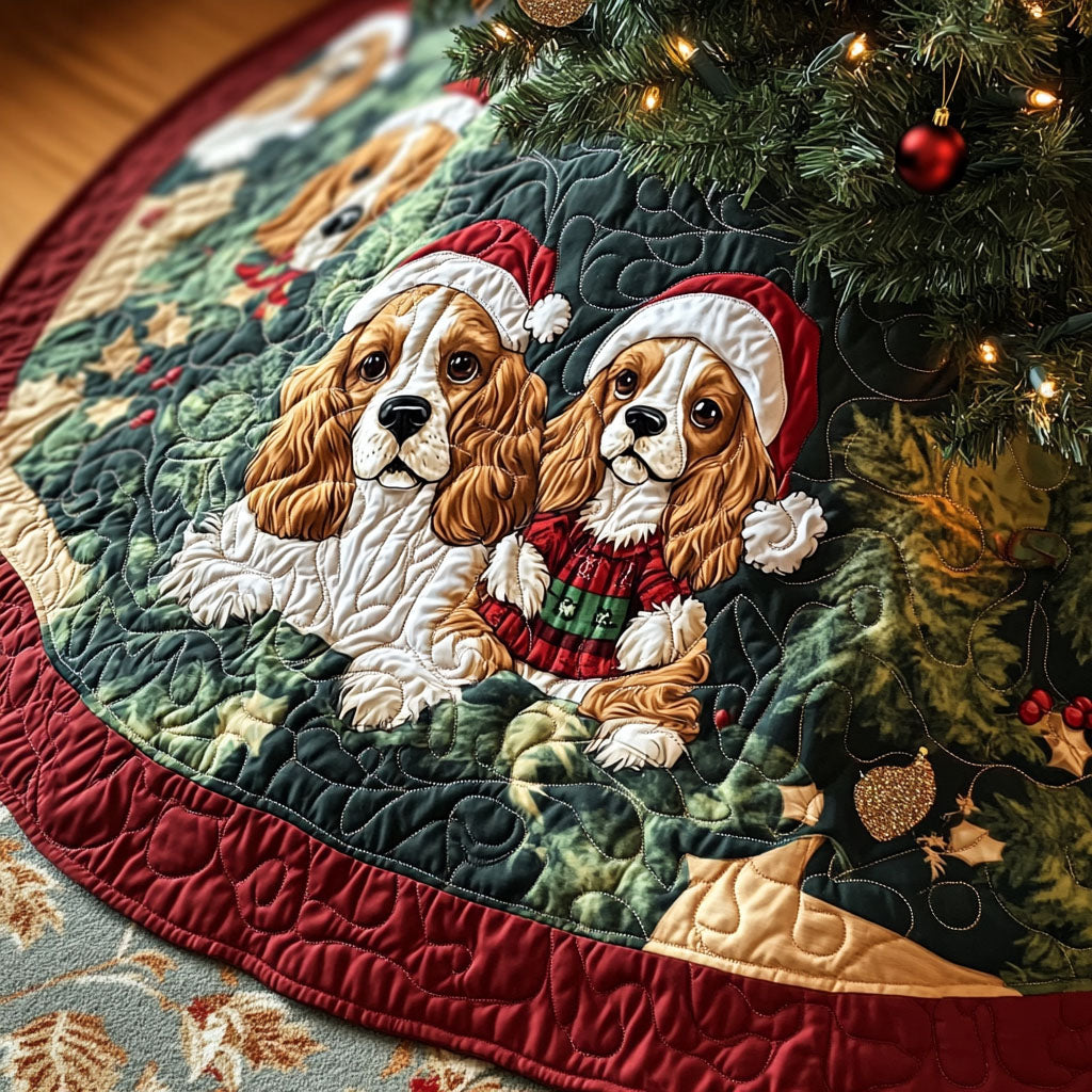 Spaniel Wishes Quilted Christmas Tree Skirt