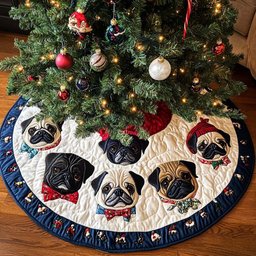 Pug Christmas Charm Christmas Quilted Tree Skirt