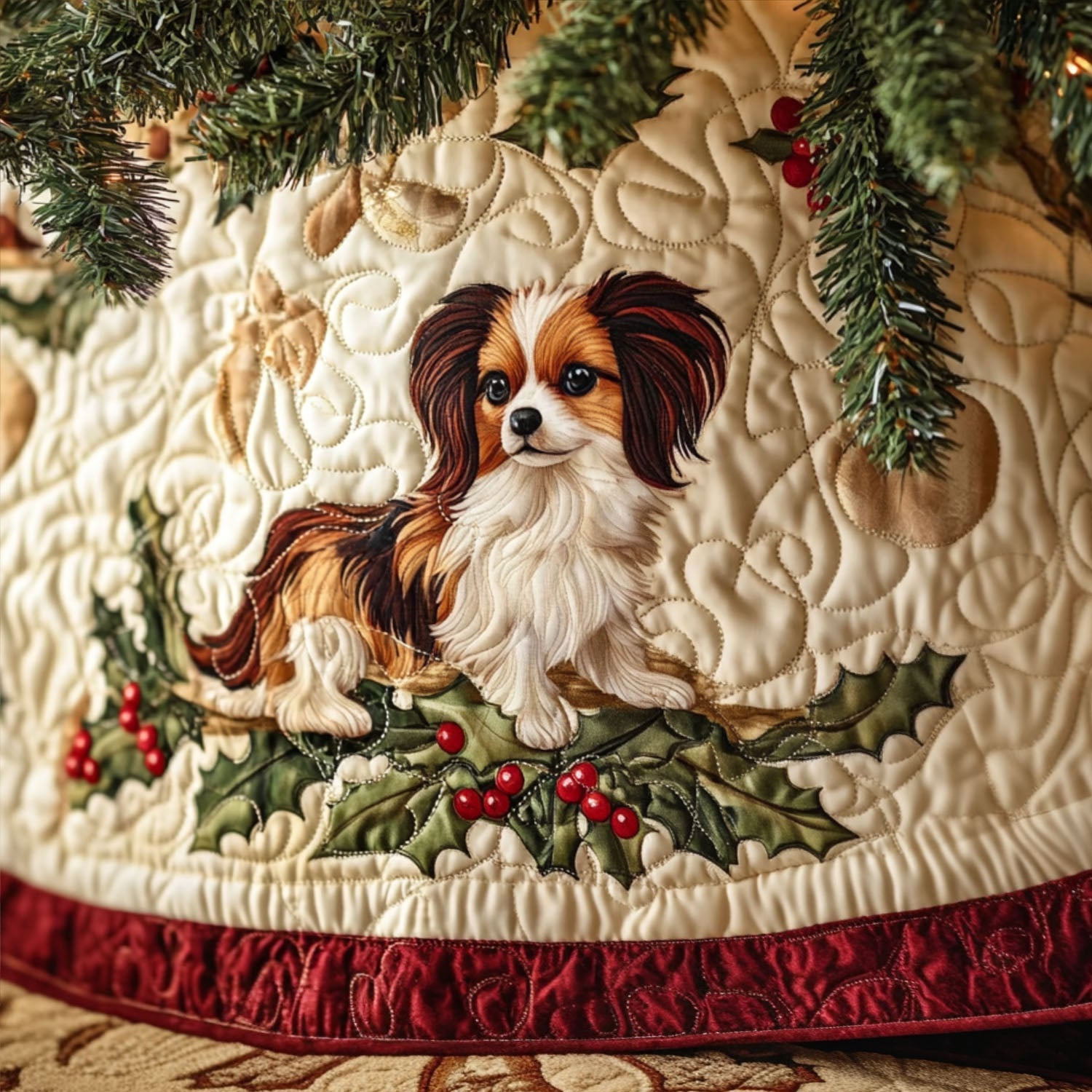 Papillon in the Park Quilted Christmas Tree Skirt