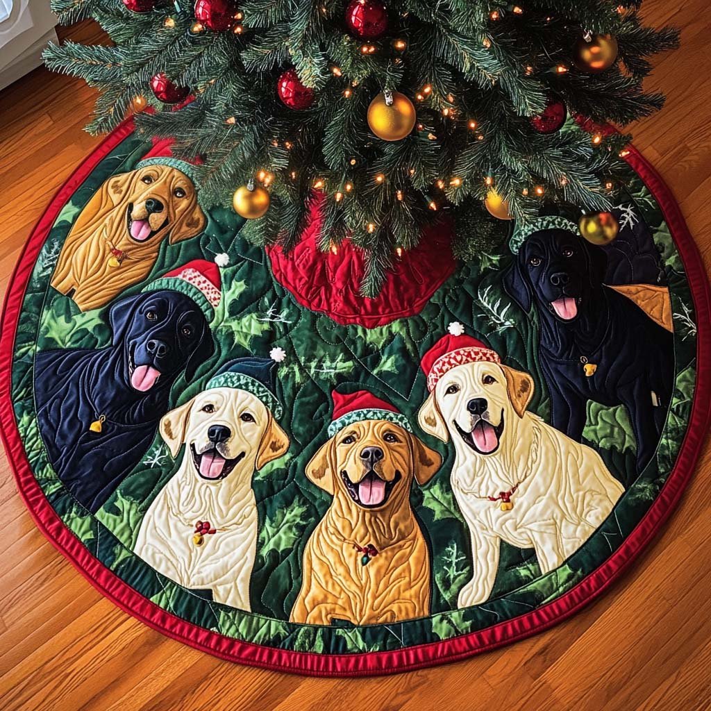 Labrador Under The Tree Christmas Quilted Tree Skirt