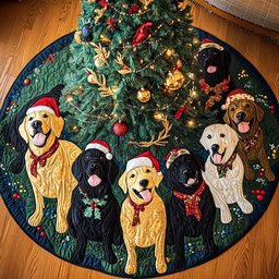 Labrador Winter Wishes Christmas Quilted Tree Skirt