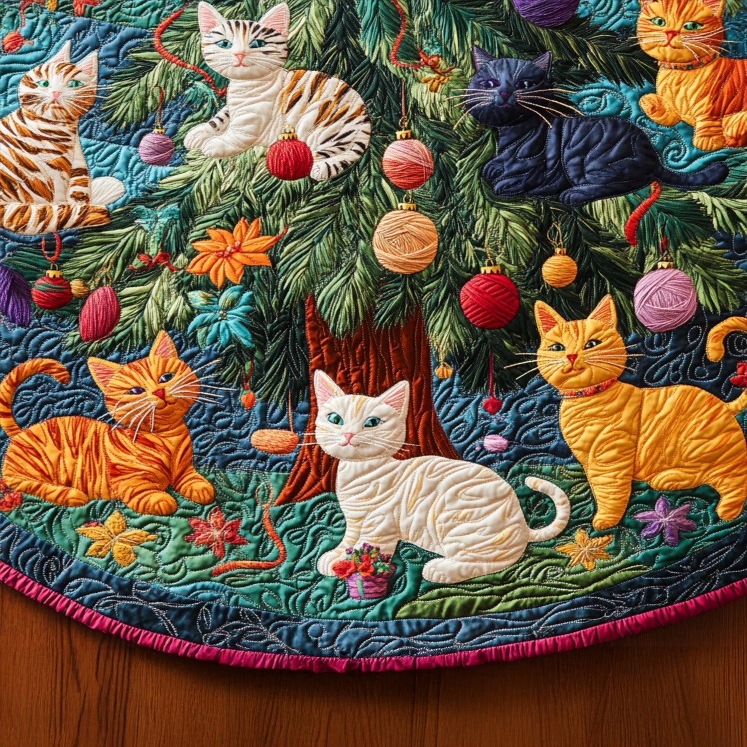 Catnip Cottage Quilted Christmas Tree Skirt