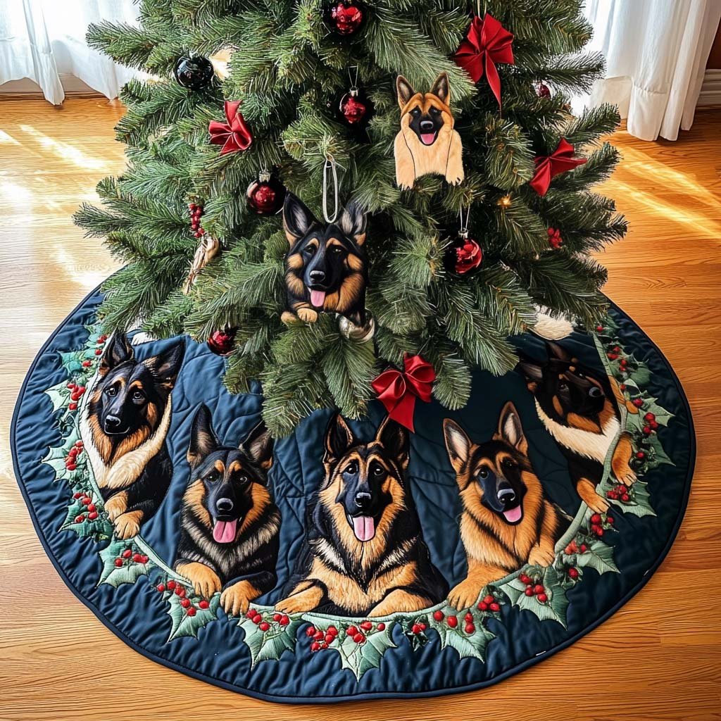 German Shepherd Adventures Christmas Quilted Tree Skirt