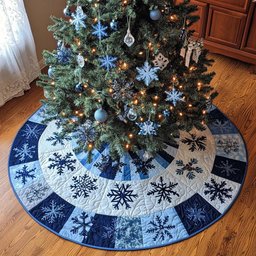 Frosty Blues Christmas Quilted Tree Skirt