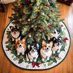 Corgi Sparkle Christmas Quilted Tree Skirt