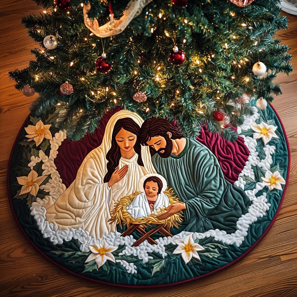 Sacred Harmony Christmas Quilted Tree Skirt