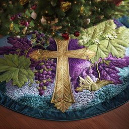 Golden Cross Christmas Quilted Tree Skirt