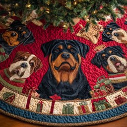 Faithful Rottweiler Christmas Quilted Tree Skirt