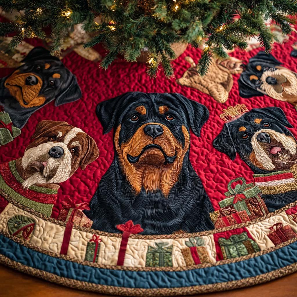 Faithful Rottweiler Christmas Quilted Tree Skirt