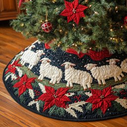 Happy Sheep Christmas Quilted Tree Skirt