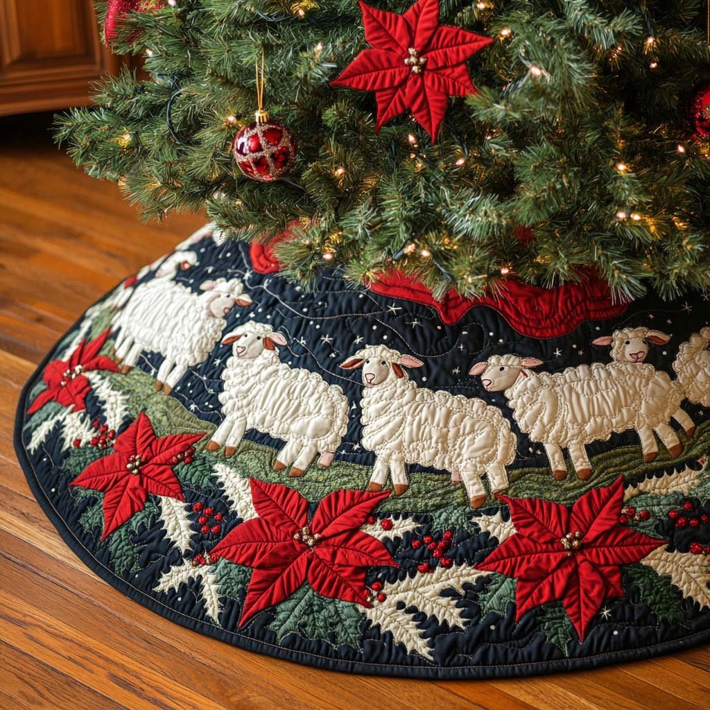 Happy Sheep Christmas Quilted Tree Skirt