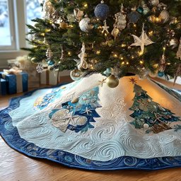Ocean Frost Noel Christmas Quilted Tree Skirt