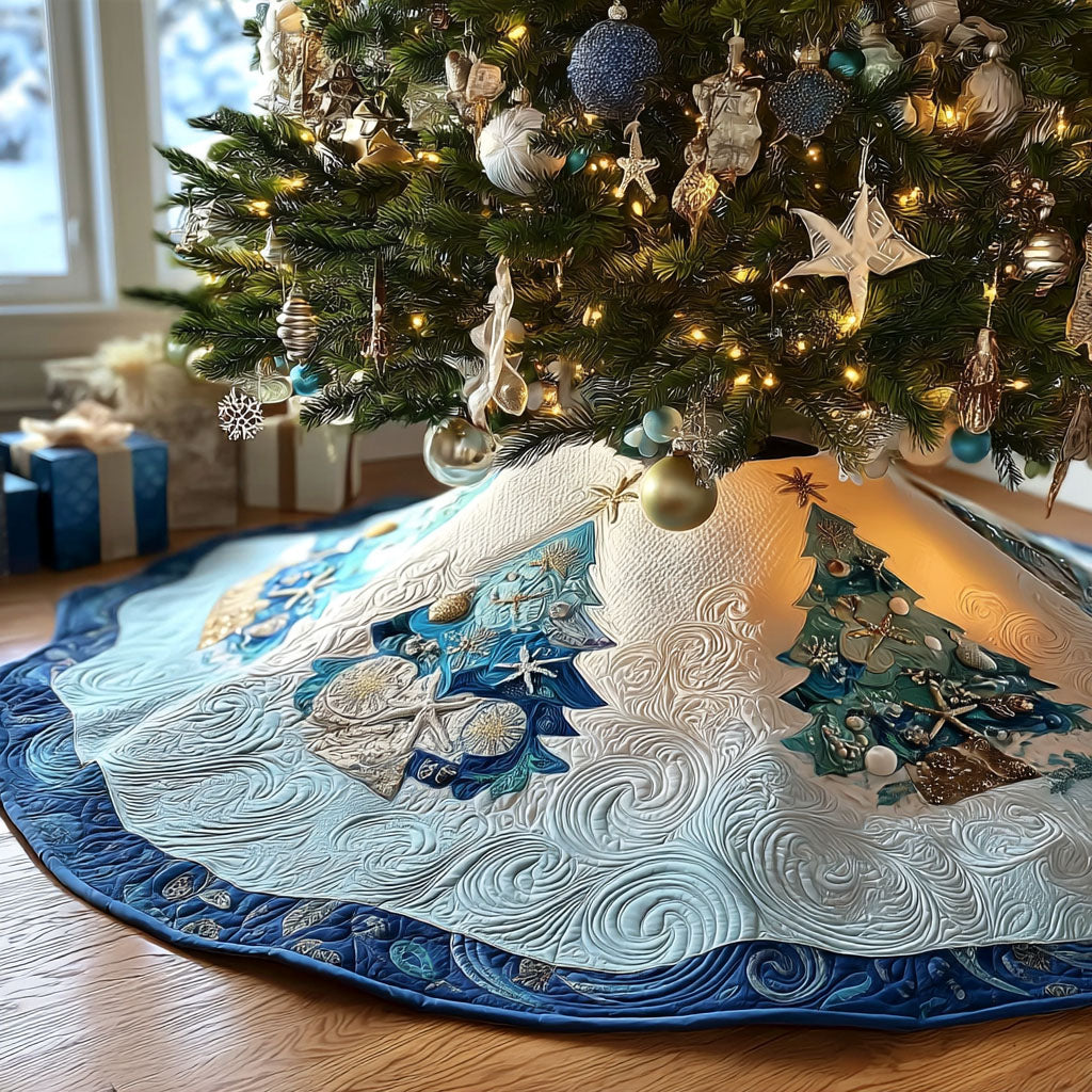Ocean Frost Noel Christmas Quilted Tree Skirt