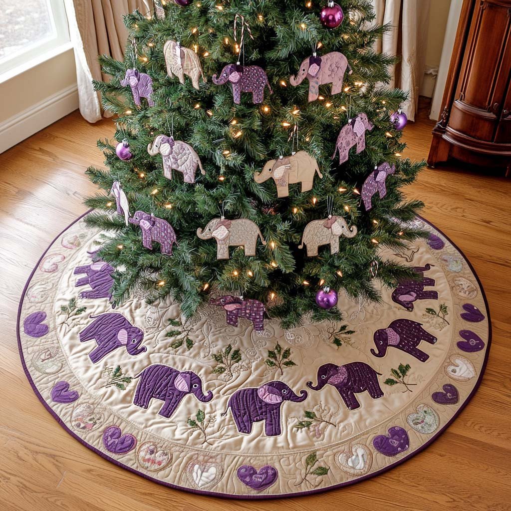 Purple Safari Christmas Quilted Tree Skirt