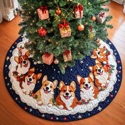 Corgi Footprints Christmas Quilted Tree Skirt