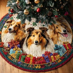 Shetland Sheepdogs Charm Christmas Quilted Tree Skirt
