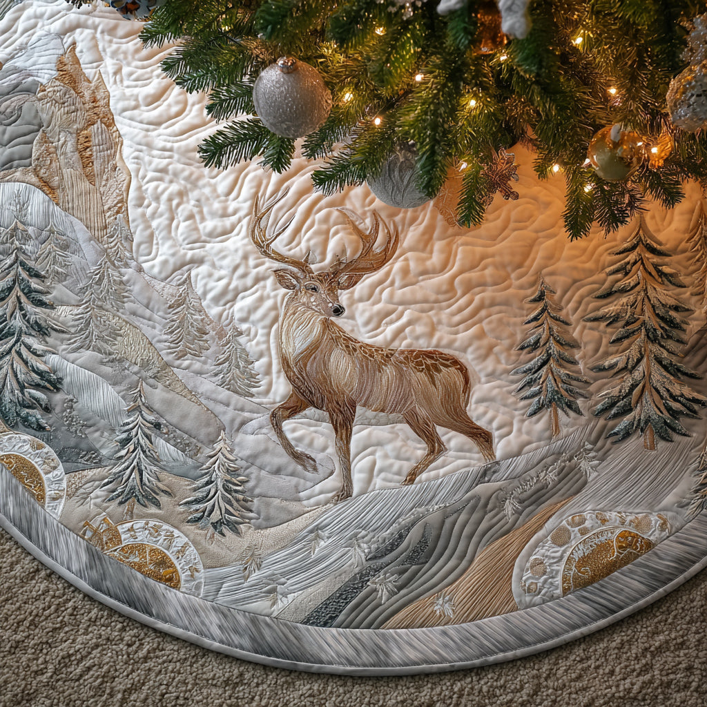 Snowy Deer Quilted Christmas Tree Skirt