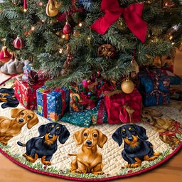 Dachshunds Blessing Christmas Quilted Tree Skirt