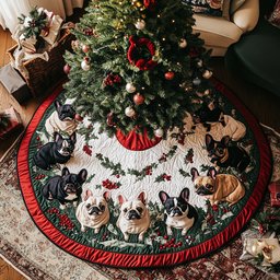 Frenchie Christmas Joy Quilted Christmas Tree Skirt