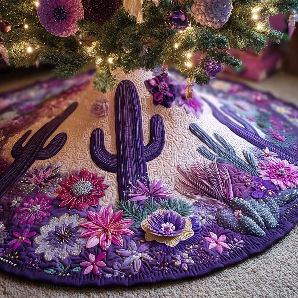 Purple Night Bloom Quilted Tree Skirt