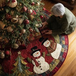 Snowman Gathering Christmas Quilted Tree Skirt